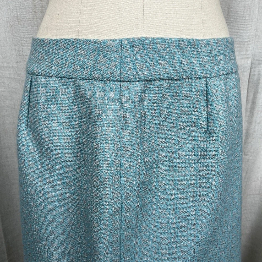NEW! Banana‎ Republic Tweed Pencil Skirt Lined Women's Sz 12 Turquoise Sky Blue